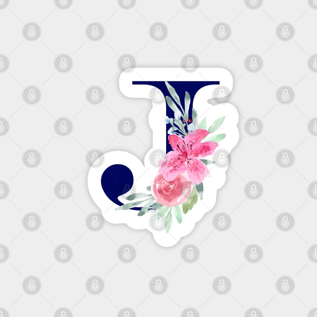 Watercolor Floral Letter J in Navy Sticker by Harpleydesign